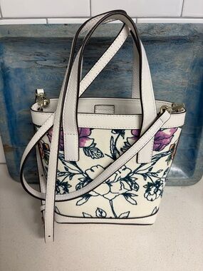 J. Jill Cream Floral Tote with Pink and Orange Accents
